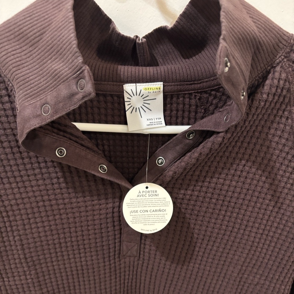 NWT Aerie Wow! Waffle Mockneck Henley Long Sleeve T-Shirt - Picture 7 of 9
